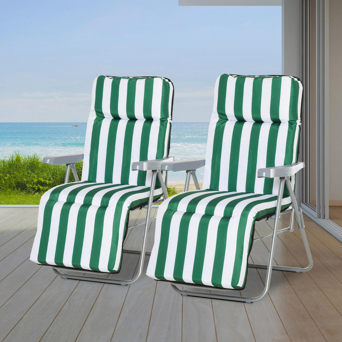 Outsunny Gartenliege weiß Stahl B/H/L: ca. 75x102x60 cm Gartenliege - weiß/grün (60,00/75,00/102,00cm) - Outsunny