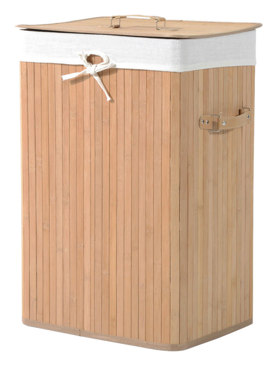 Wäschekorb mit 2 Tragegriffen natur Bambus Stoff Kunststoff B/H/L: ca. 30x60x40 cm