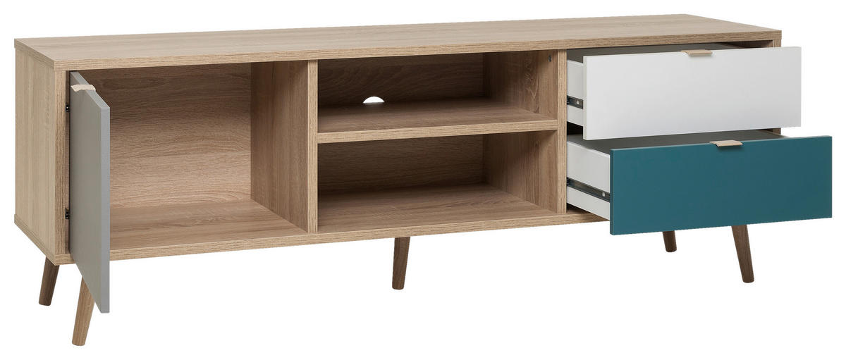 TV-Lowboard Cuba Eiche Sonoma Nachbildung weiß grau petrol B/H/T: ca. 150x52x40 cm Cuba - Eiche/weiß (150,00/52,00/40,00cm)