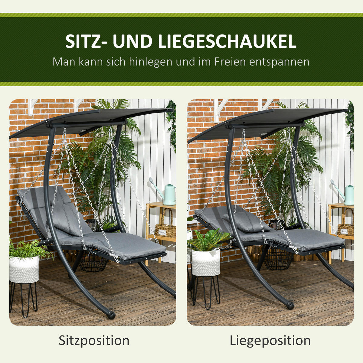 Outsunny Hollywoodschaukel dunkelgrau Stoff B/H/L: ca. 145x169x108 cm Hollywoodschaukel - dunkelgrau (108,00/145,00/169,00cm) - Outsunny