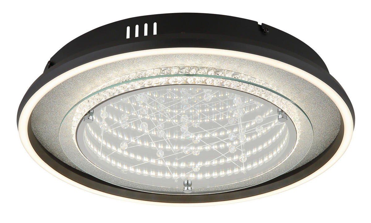 GLOBO Deckenleuchte silber klar schwarz Aluminium Glas Kunststoff H/D: ca. 6,8x40 cm 1 Brennstellen Mirrora - klar/schwarz (40,00/6,80cm) - GLOBO