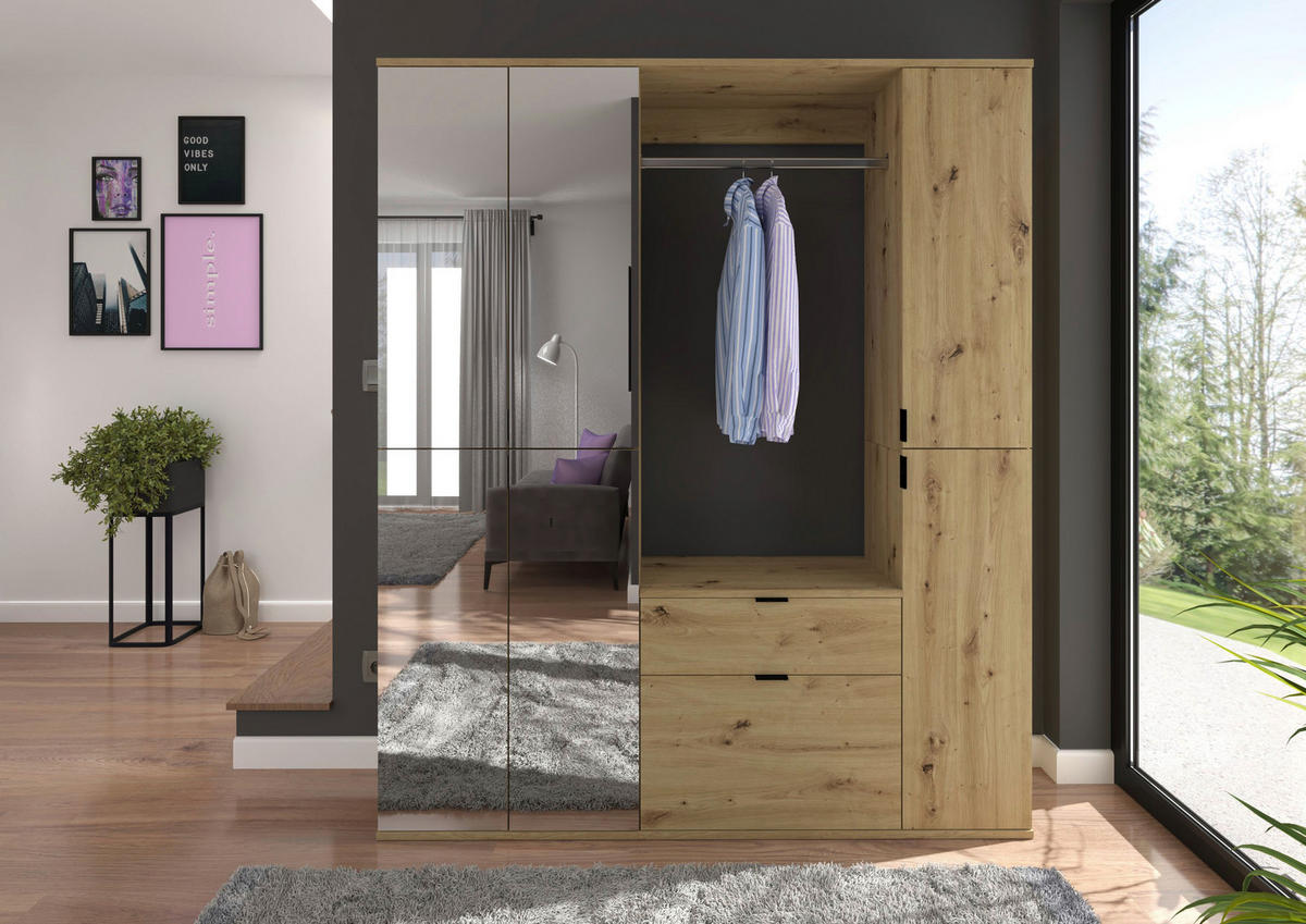 Garderobe PROJEKT Eiche Artisan Nachbildung Spiegel B/H/T: ca. 152x193x34 cm PROJEKT - Eiche (152,00/193,00/34,00cm) - xonox.home