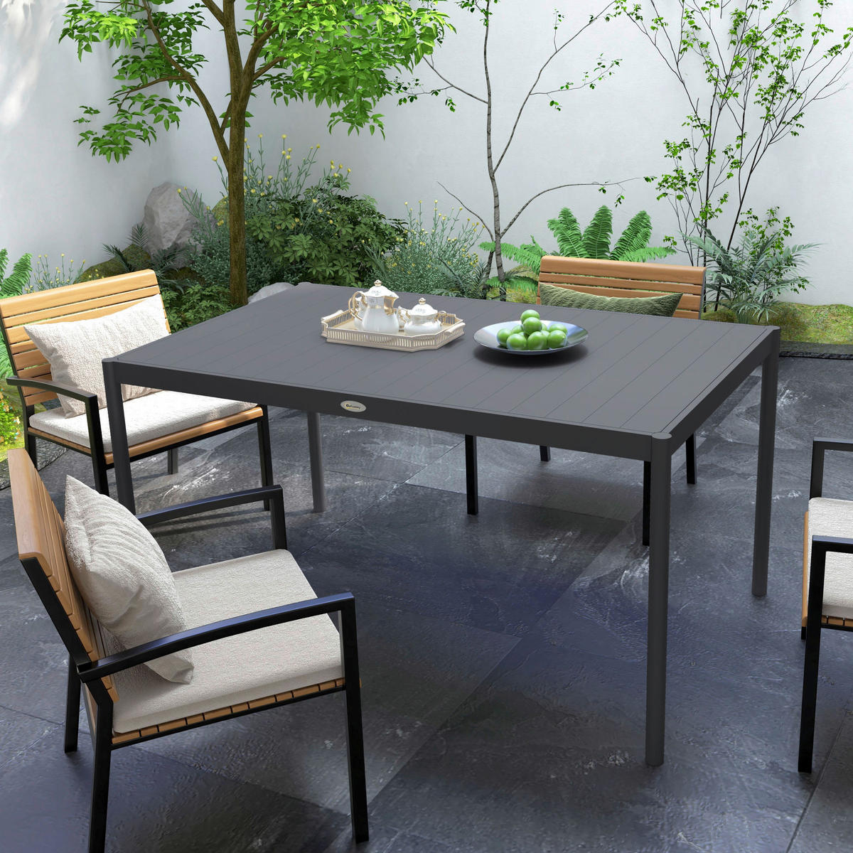 Outsunny Gartentisch dunkelgrau Aluminium B/H/L: ca. 90x74x145 cm Gartentisch - dunkelgrau (145,00/90,00/74,00cm) - Outsunny
