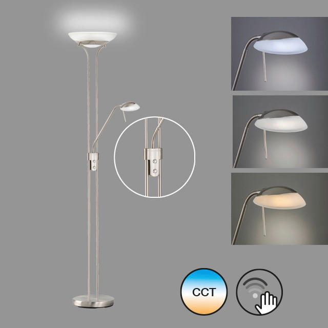 Fischer & Honsel LED-Stehleuchte 40075 nickel matt weiß Metall Glas H/D: ca. 182x32 cm 1 Brennstellen Pool TW - weiß/nickel matt (32,00/182,00cm) - Fischer & Honsel