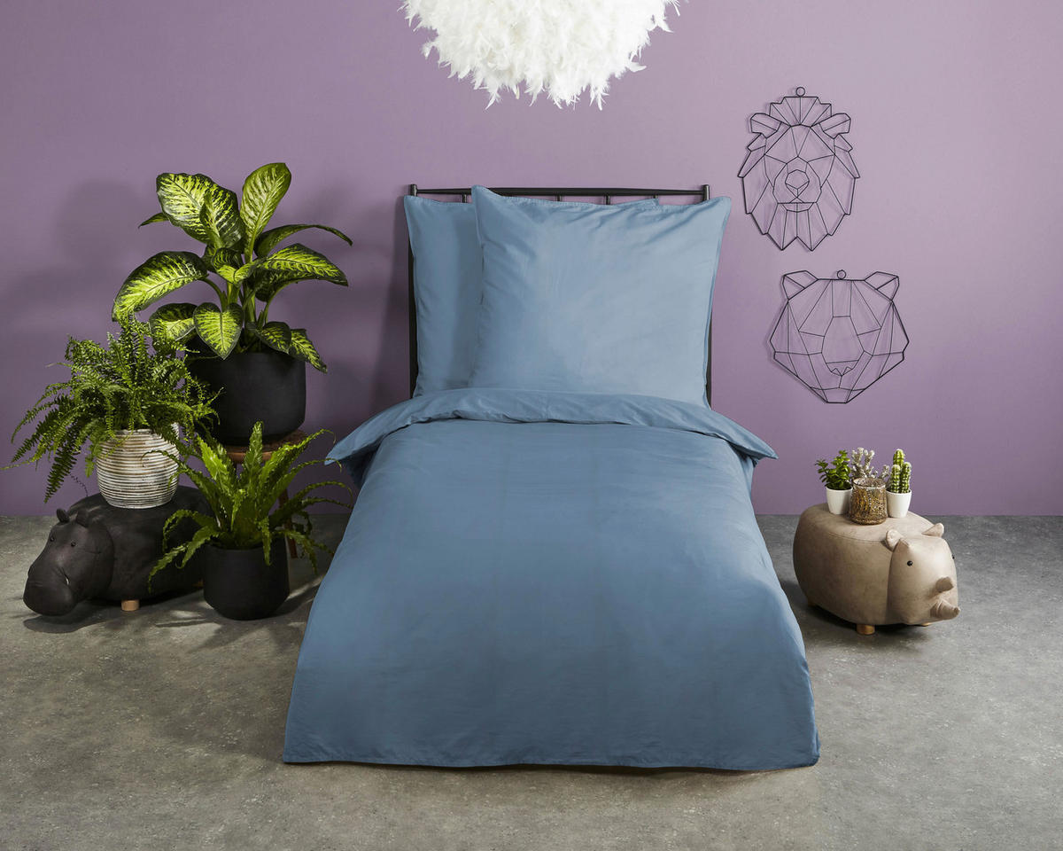 Bettwäsche eisblau Baumwolle B/L: ca. 135x200 cm Bettwäsche-Baumwolle-Satin - eisblau (135,00/200,00cm) - HIP