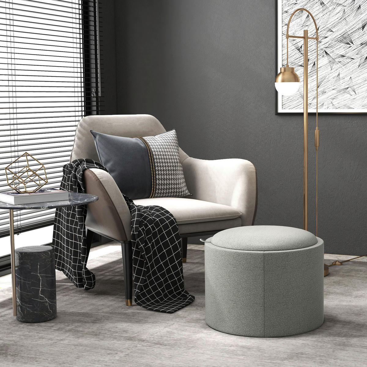 HOMCOM Hocker grau B/H/L: ca. 56x56x42 cm Polsterhocker - grau (42,00/56,00/56,00cm) - HOMCOM
