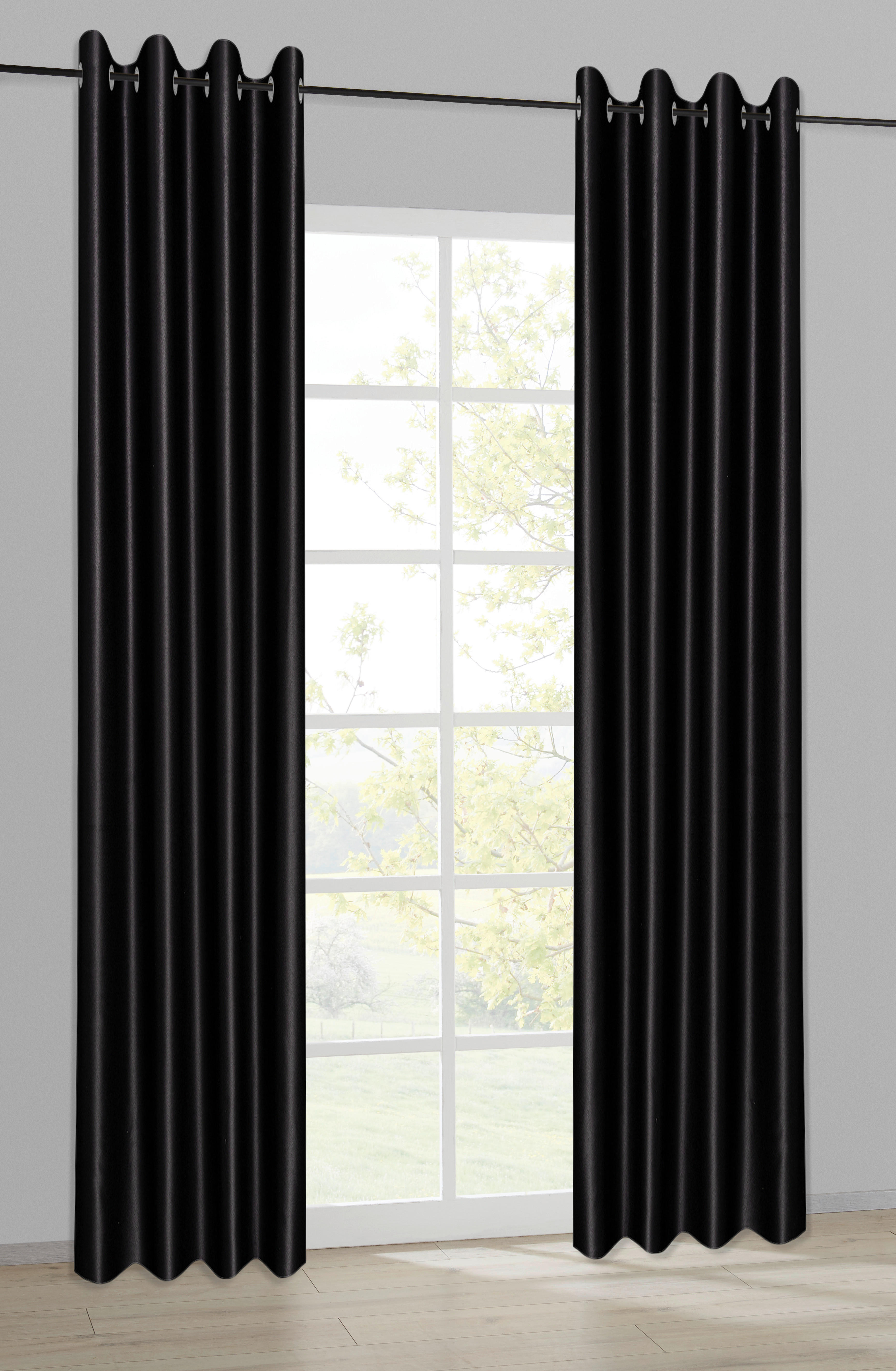 Verdunklungsvorhang schwarz B/L: ca. 140x245 cm Ösenvorhang_Thermo_Blackout - schwarz (140,00/245,00cm) - Happy Home