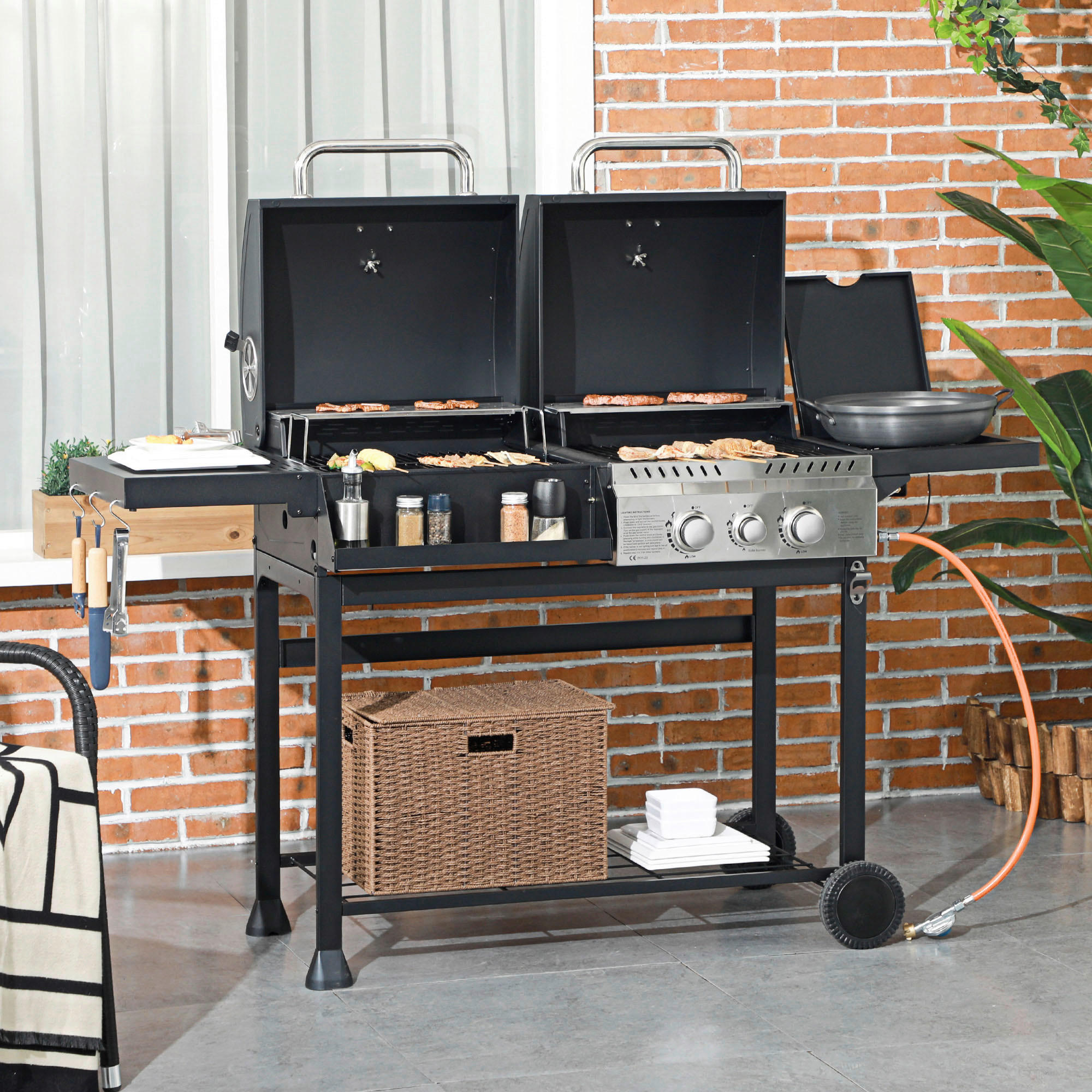 Outsunny Gas-/Kohlegrill Edelstahl B/H/L...