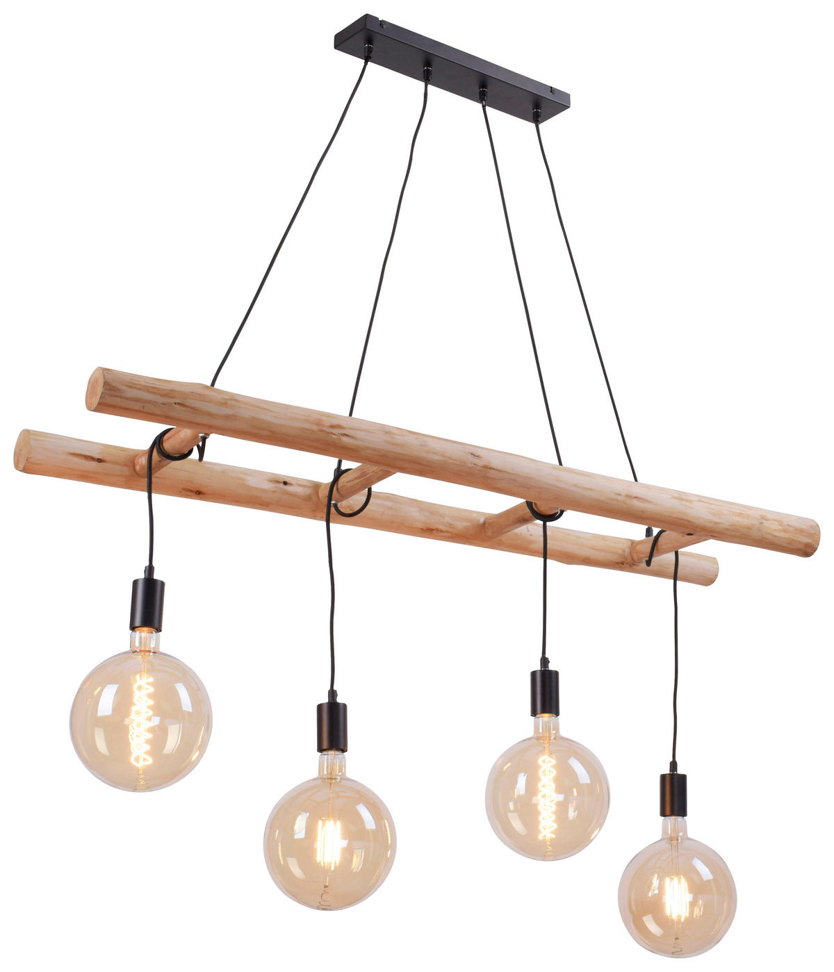 Just Light Pendelleuchte 15025-18 schwarz Holz Metall Kunststoff H/T/L: ca. 120x30x120 cm E27 4 Brennstellen Pendelleuchte_Edgar - schwarz (120,00cm) - Just Light