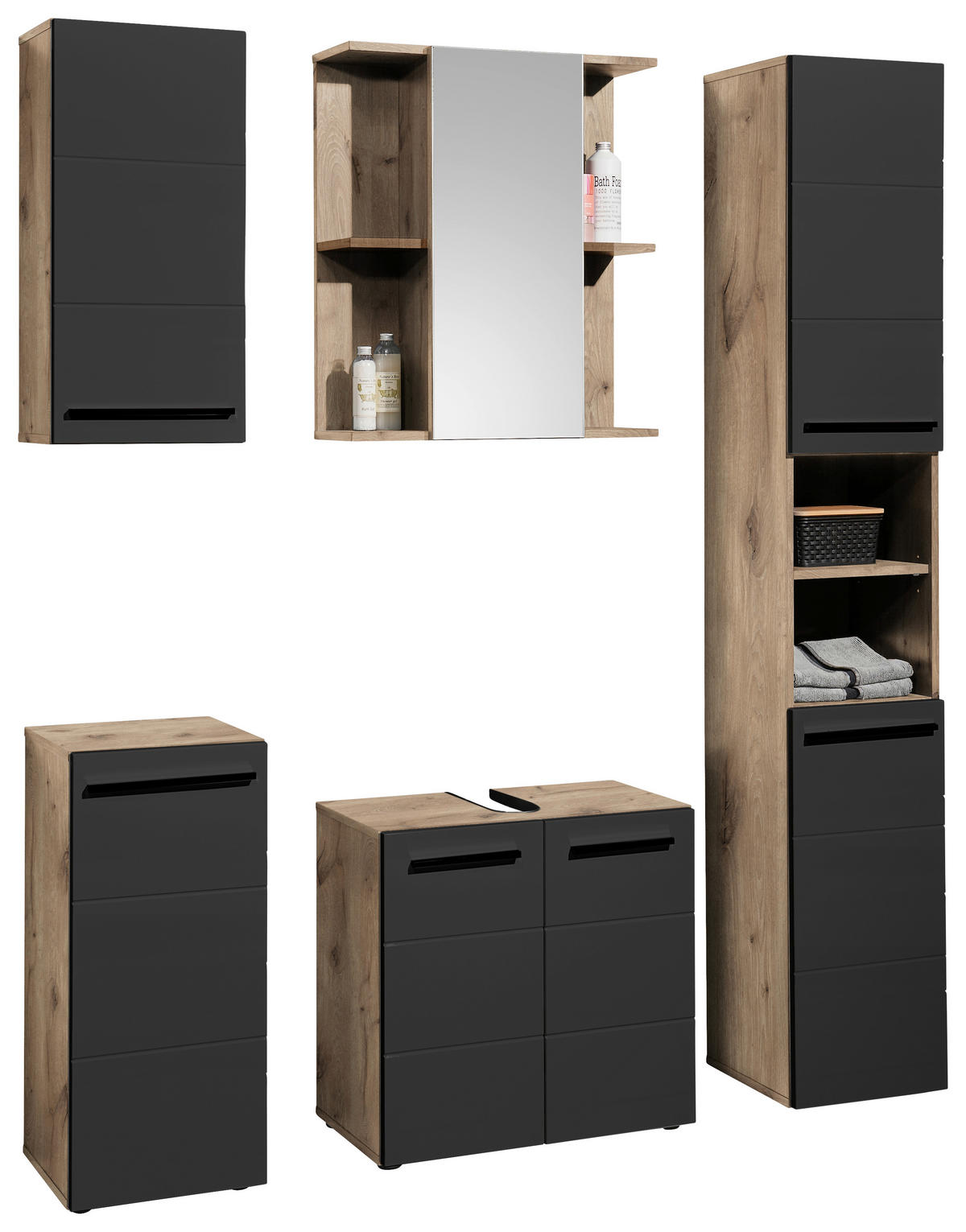 Waschbeckenunterschrank Vista Oak Eiche Viking Nachbildung schwarz matt B/H/T: ca. 60x62x31 cm Vista - schwarz/Oak (60,00/62,00/31,00cm)