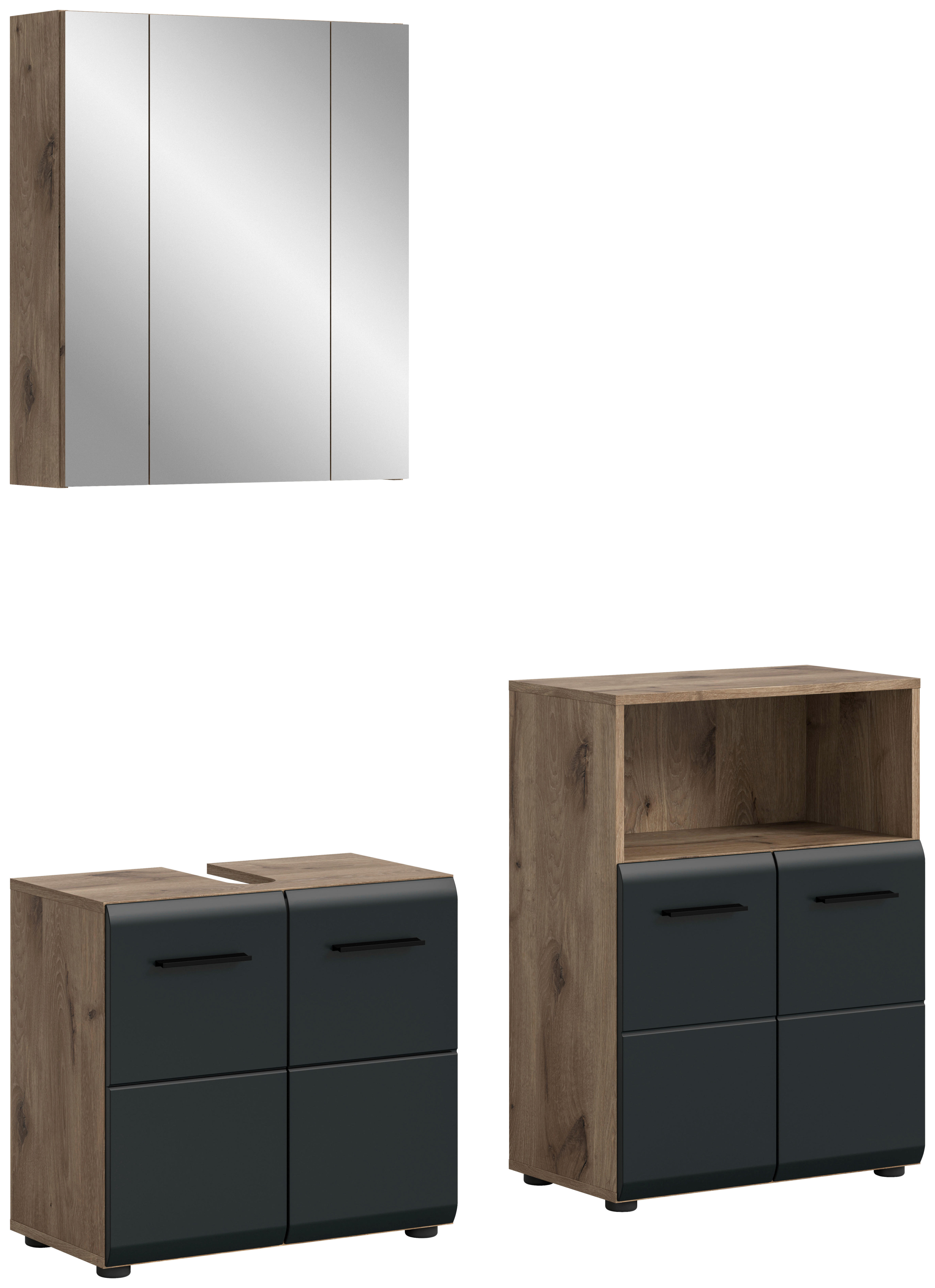 Badezimmer-Set Ice Nox Oak Nachbildung schwarz matt B/H/T: ca. 135x185x30 cm Ice - schwarz (135,00/185,00/30,00cm) - xonox.home