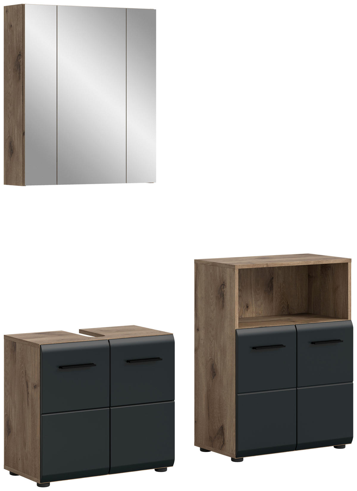 Badezimmer-Set Ice Nox Oak Nachbildung schwarz matt B/H/T: ca. 135x185x30 cm Ice - schwarz (135,00/185,00/30,00cm) - xonox.home
