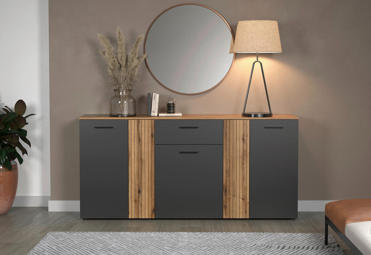 Kommode Esteban anthrazit Eiche Evoke Coast Nachbildung B/H/T: ca. 181x86x38 cm Esteban - Eiche/anthrazit (181,00/86,00/38,00cm)