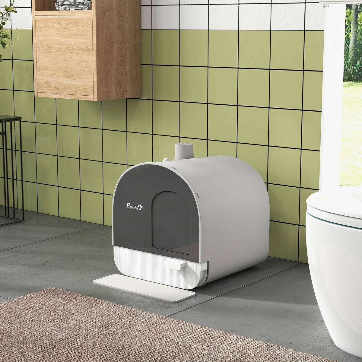 PawHut Katzentoilette grau Kunststoff B/H/L: ca. 44x47x43 cm Katzentoilette - grau (43,00/44,00/47,00cm) - PawHut