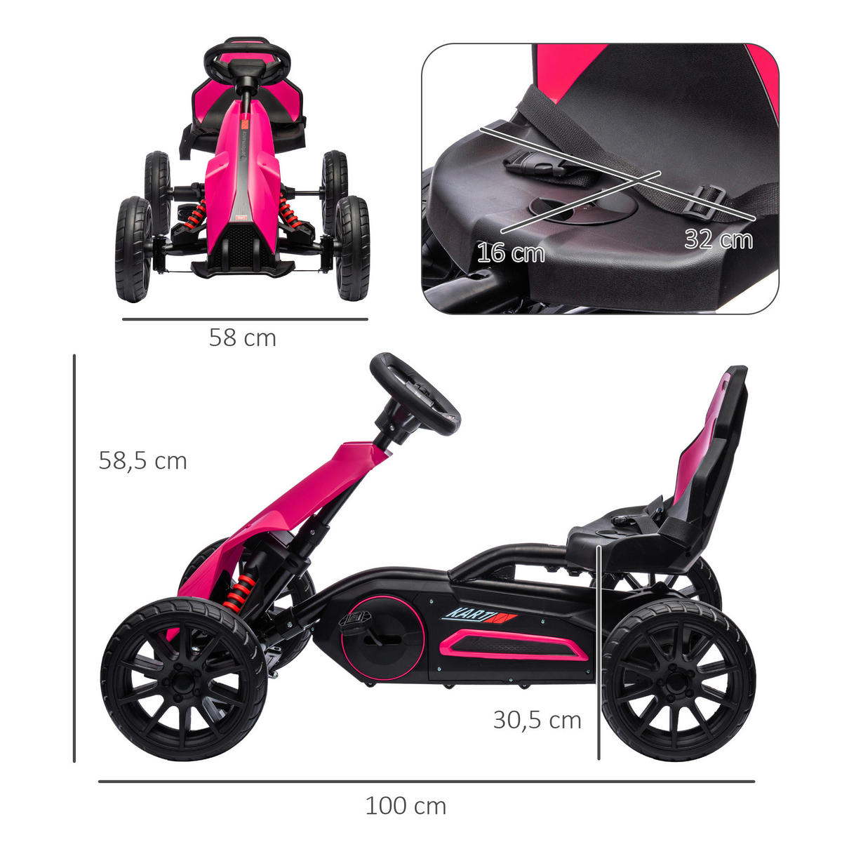 HOMCOM Go-Kart rosa B/H/L: ca. 58x58,5x100 cm Go-Kart - rosa (100,00/58,00/58,50cm) - HOMCOM