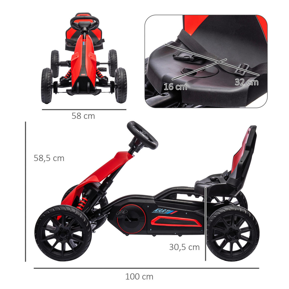 HOMCOM Go Kart rot B/H/L: ca. 58x58,5x100 cm Go Kart - rot (100,00/58,00/58,50cm) - HOMCOM