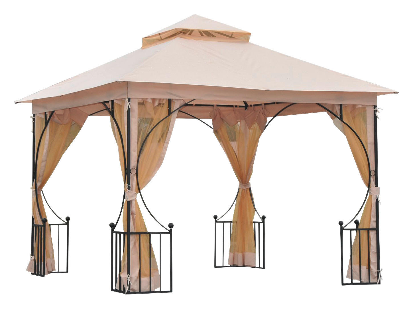 Outsunny Gartenpavillon beige Metall B/H/L: ca. 300x275x300 cm Gartenpavillon_mit_Doppeldach - beige/schwarz (300,00/300,00/275,00cm) - Outsunny