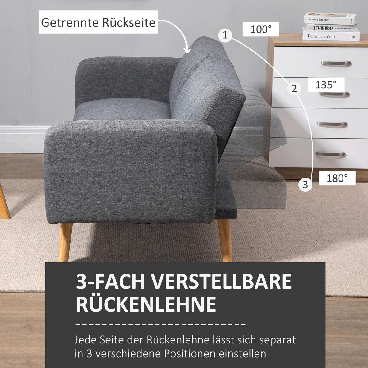 Schlafsofa 839-214GY grau B/H/T: ca. 173x73x75 cm 839-214GY - grau (173,00/73,00/75,00cm) - HOMCOM