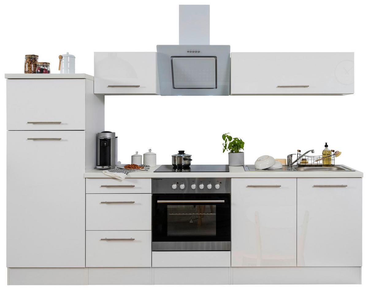 Respekta Küchenblock Amanda weiß Hochglanz B/H/T: ca. 270x200x60 cm Amanda - weiß/Edelstahloptik (270,00/200,00/60,00cm) - Respekta