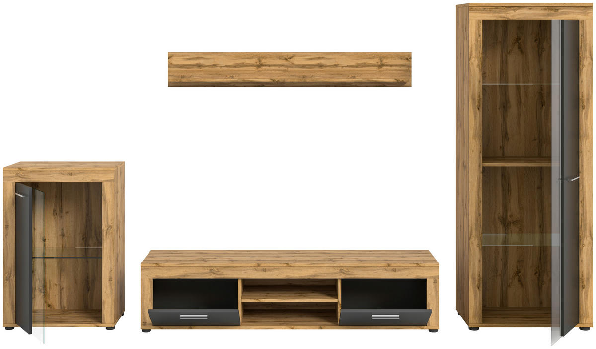 Wohnwand Jam Eiche Wotan Nachbildung grau B/H/T: ca. 310x169x35 cm Jam - Eiche/grau (310,00/169,00/35,00cm) - xonox.home