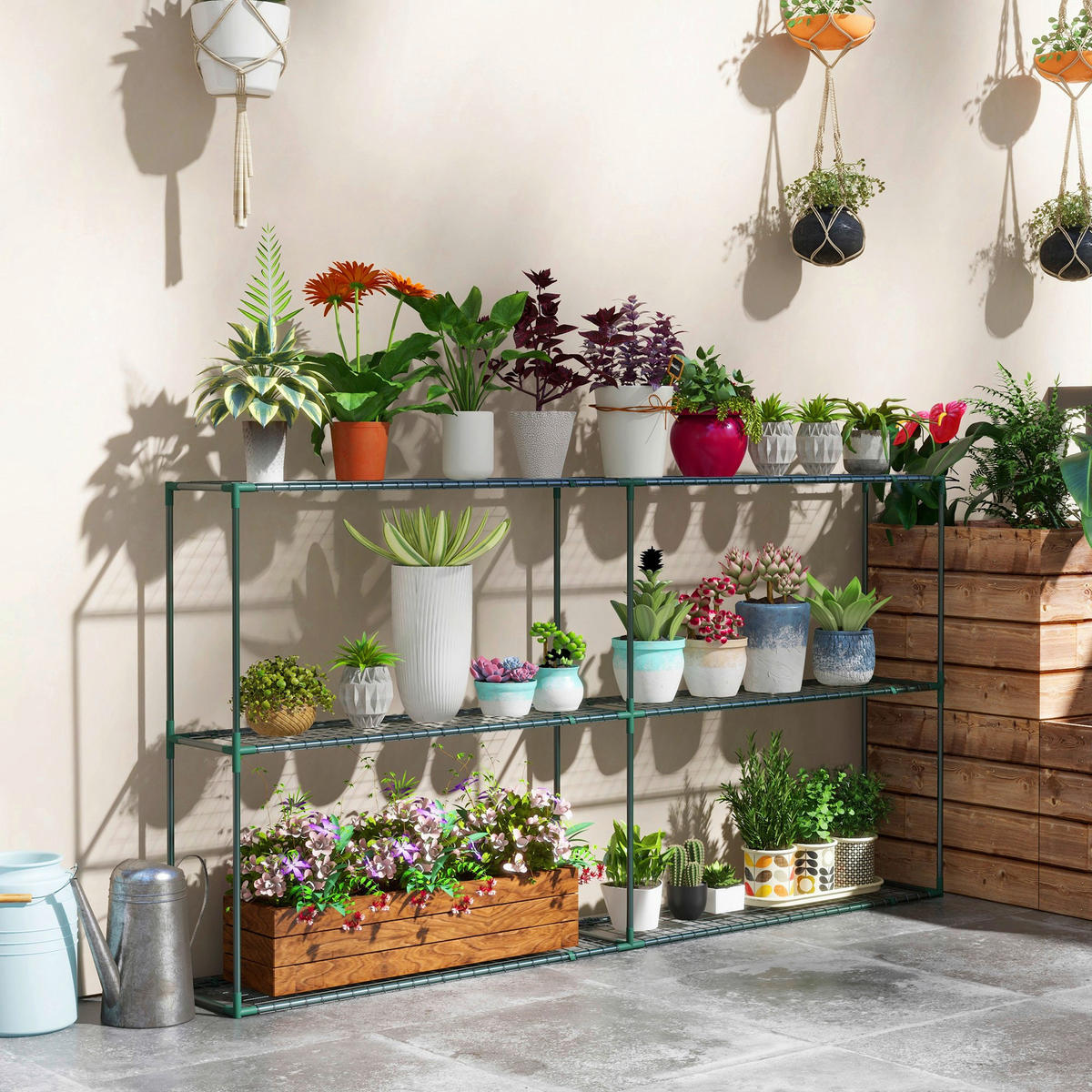 Outsunny Gartenregal dunkelgrün Edelstahl B/H/L: ca. 30x222x114 cm Blumenregal - dunkelgrün (114,00/30,00/222,00cm) - Outsunny