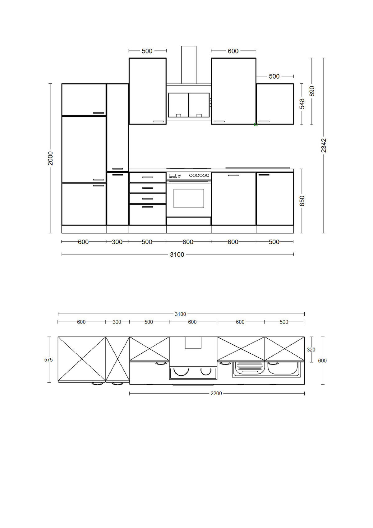 Küchenblock Capri schwarz matt B/H/T: ca. 310x234x60 cm Capri - schwarz/Oak (310,00/234,00/60,00cm) - Flex-Well