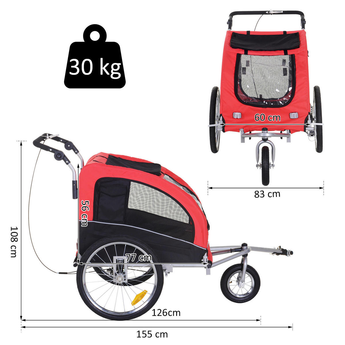 PawHut Fahrradanhänger 20 Zoll schwarz schwarz B/H/L: ca. 90x110x130 cm Radanhänger f. Hunde 5663-1289 - rot/schwarz (130,00/90,00/110,00cm) - PawHut