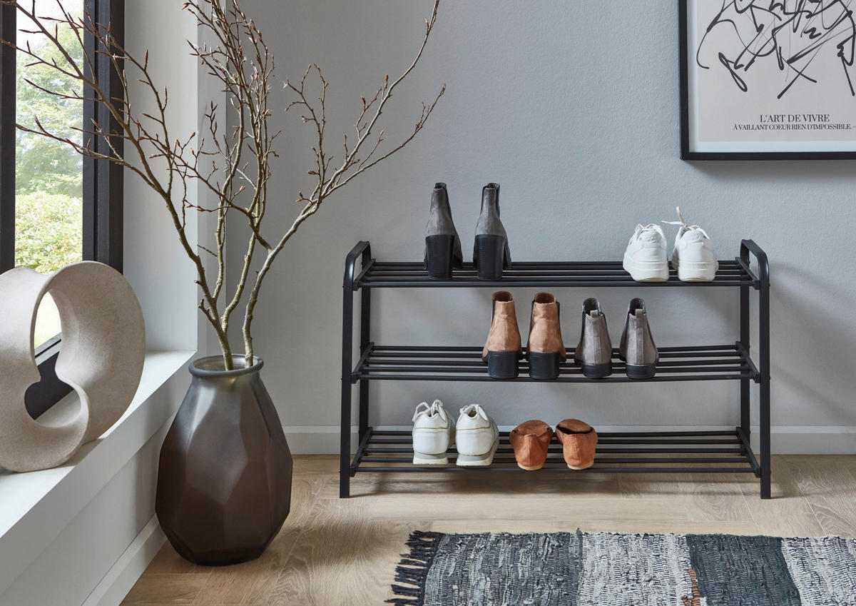Schuhregal schwarz B/H/T: ca. 89x49x29 cm KLEINMÖBEL Schuhregal - schwarz (89,00/49,00/29,00cm) - xonox.home