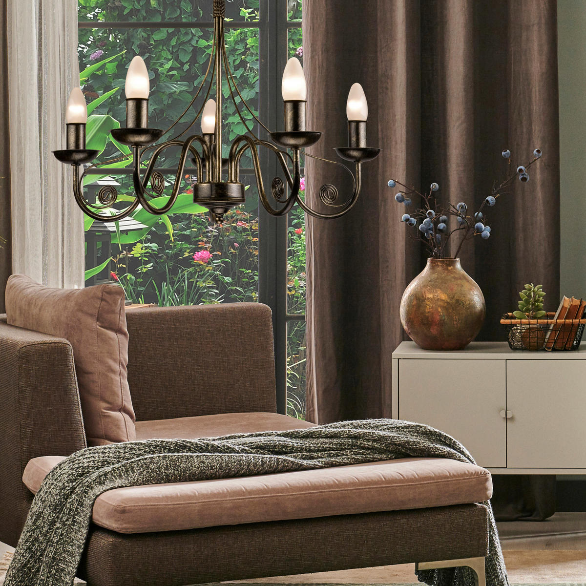 Lamkur Pendelleuchte DONATO 22468 schwarz Stahl H/L: ca. 72x57 cm E27 5 Brennstellen Donato - schwarz (57,00cm) - Lamkur