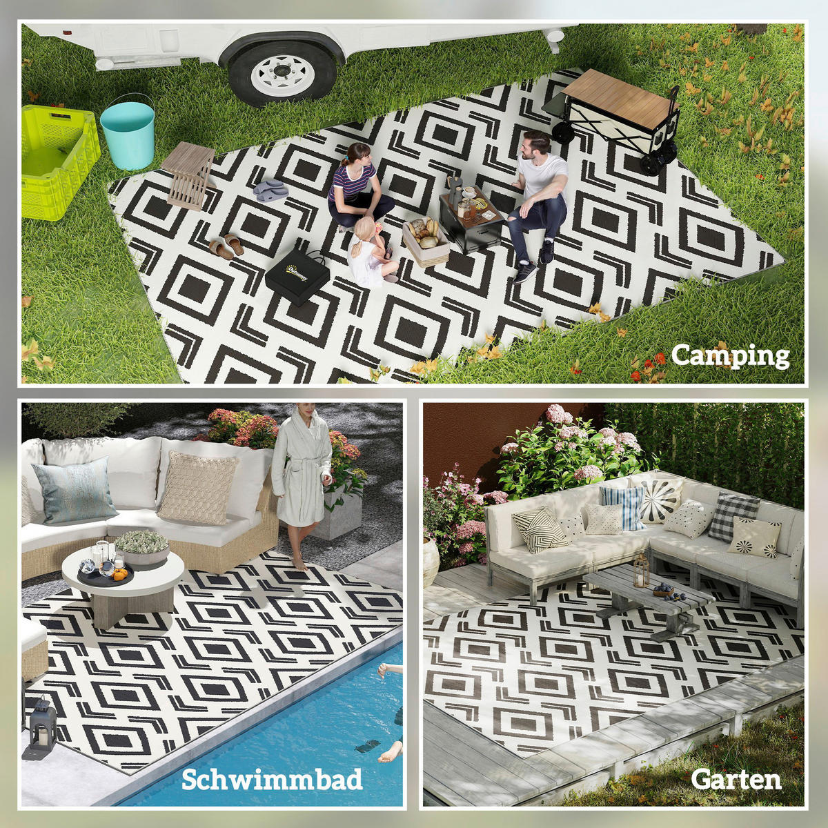 Outsunny Outdoor-Teppich schwarz B/H/L: ca. 274x1x182 cm Outdoor-Teppich - weiß/schwarz (182,00/274,00/1,00cm) - Outsunny