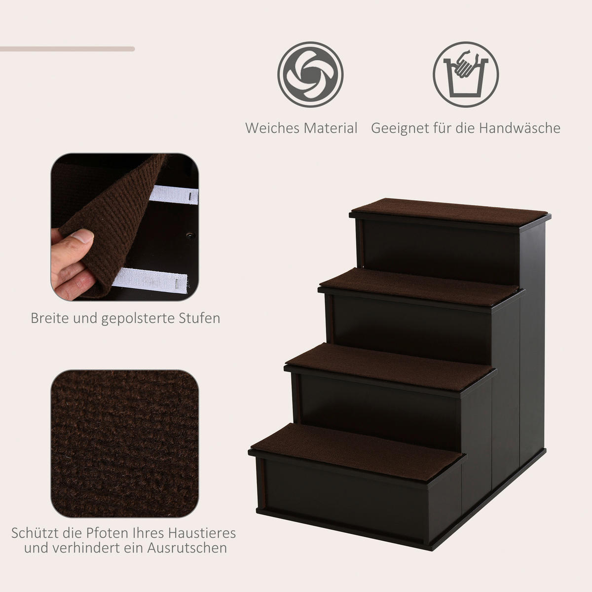 PawHut Haustiertreppe dunkelbraun MDF B/H/L: ca. 40x54,2x59 cm Haustiertreppe - dunkelbraun (59,00/40,00/54,20cm) - PawHut