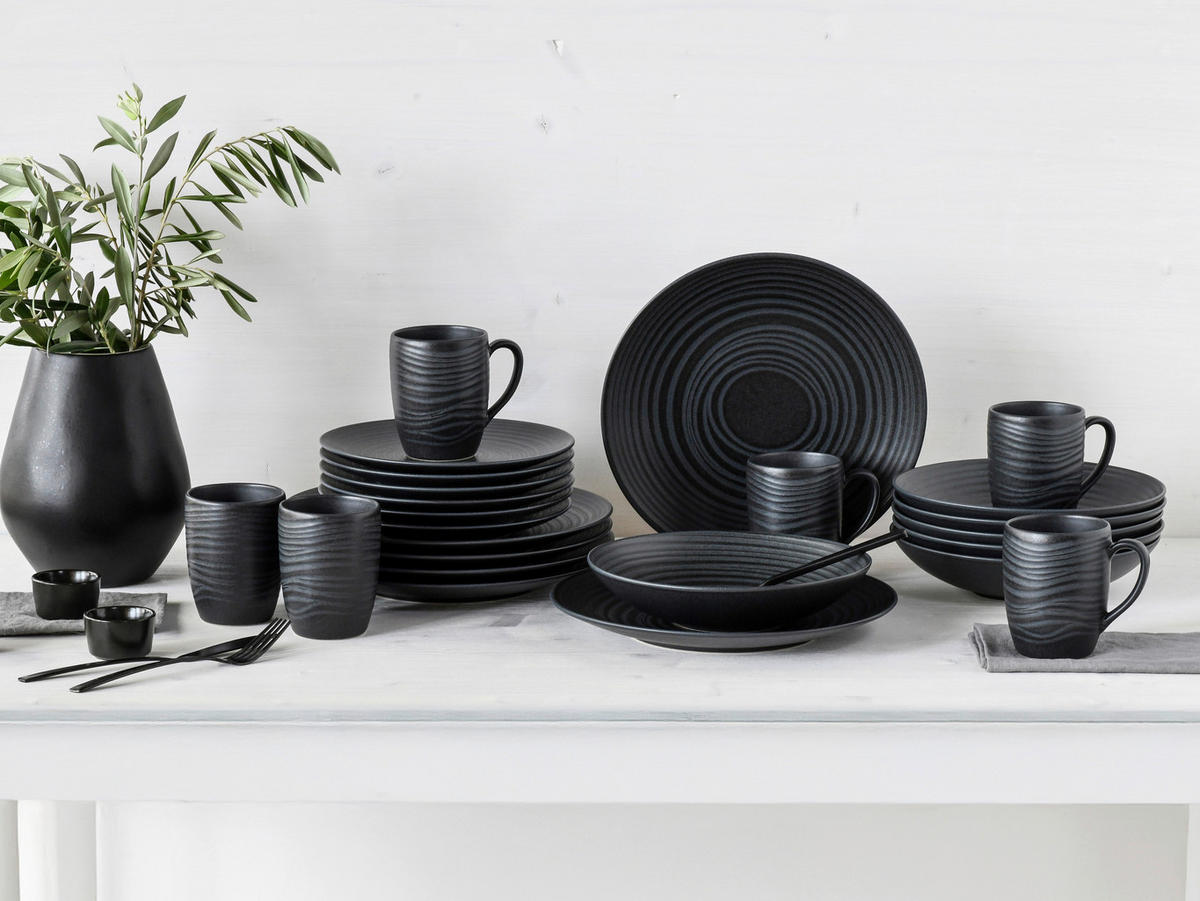 CreaTable Kombiservice Lava Stone schwarz Steinzeug 24 tlg. Lava Stone - schwarz - CreaTable