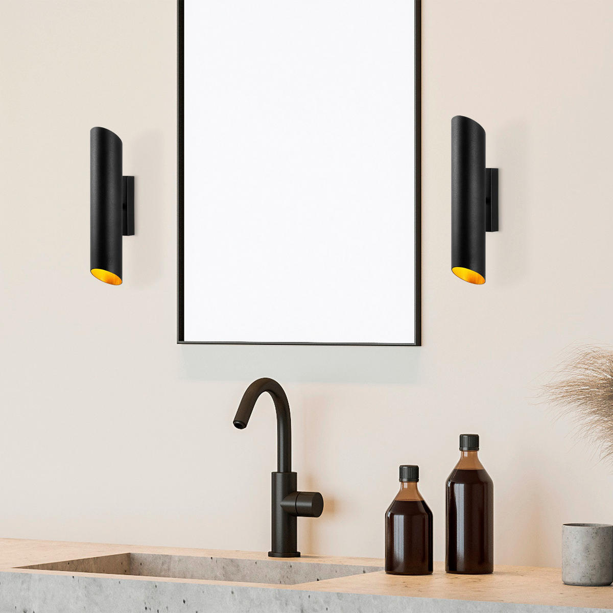Opviq Wandleuchte gold schwarz Metall B/H/L: ca. 12x40x8 cm G9 2 Brennstellen Cut - gold/schwarz (8,00/12,00/40,00cm) - Opviq