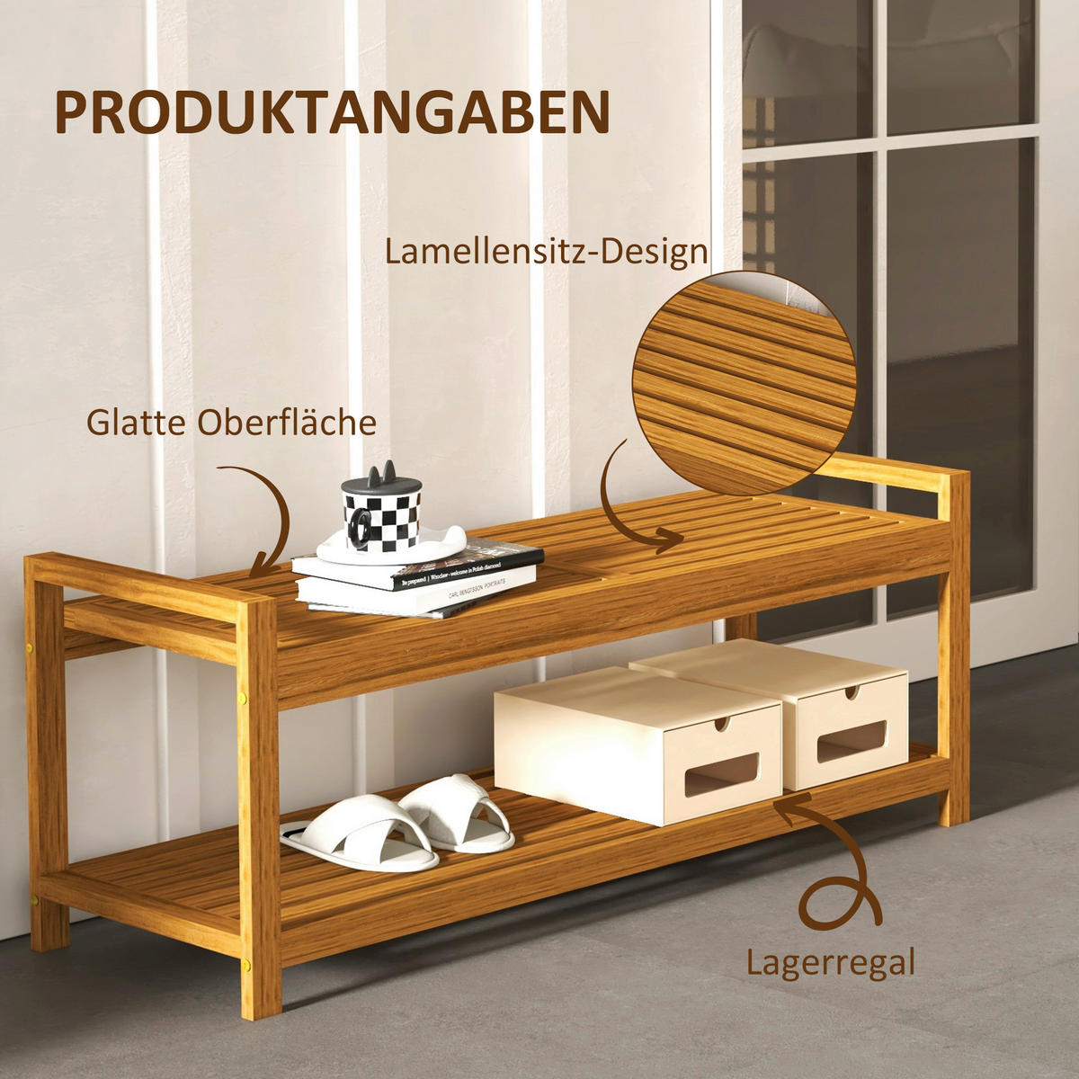 Outsunny Gartenbank natur Akazie B/H/L: ca. 40,5x118x46 cm Gartenbank - natur (46,00/40,50/118,00cm) - Outsunny