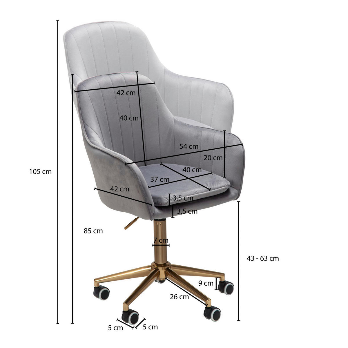 Drehstuhl grau Bürostuhl - grau (52,00/105,00/54,00cm) - Amstyle