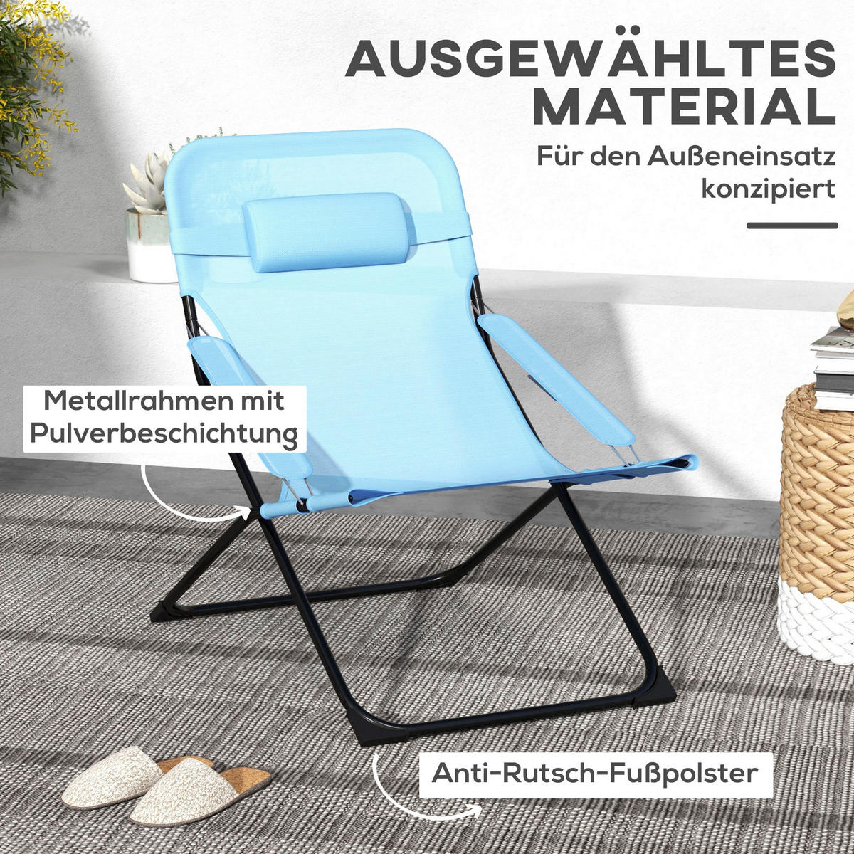 Outsunny Klappstuhl blau Edelstahl B/H/L: ca. 91x69x96 cm Klappstuhl - blau (96,00/91,00/69,00cm) - Outsunny