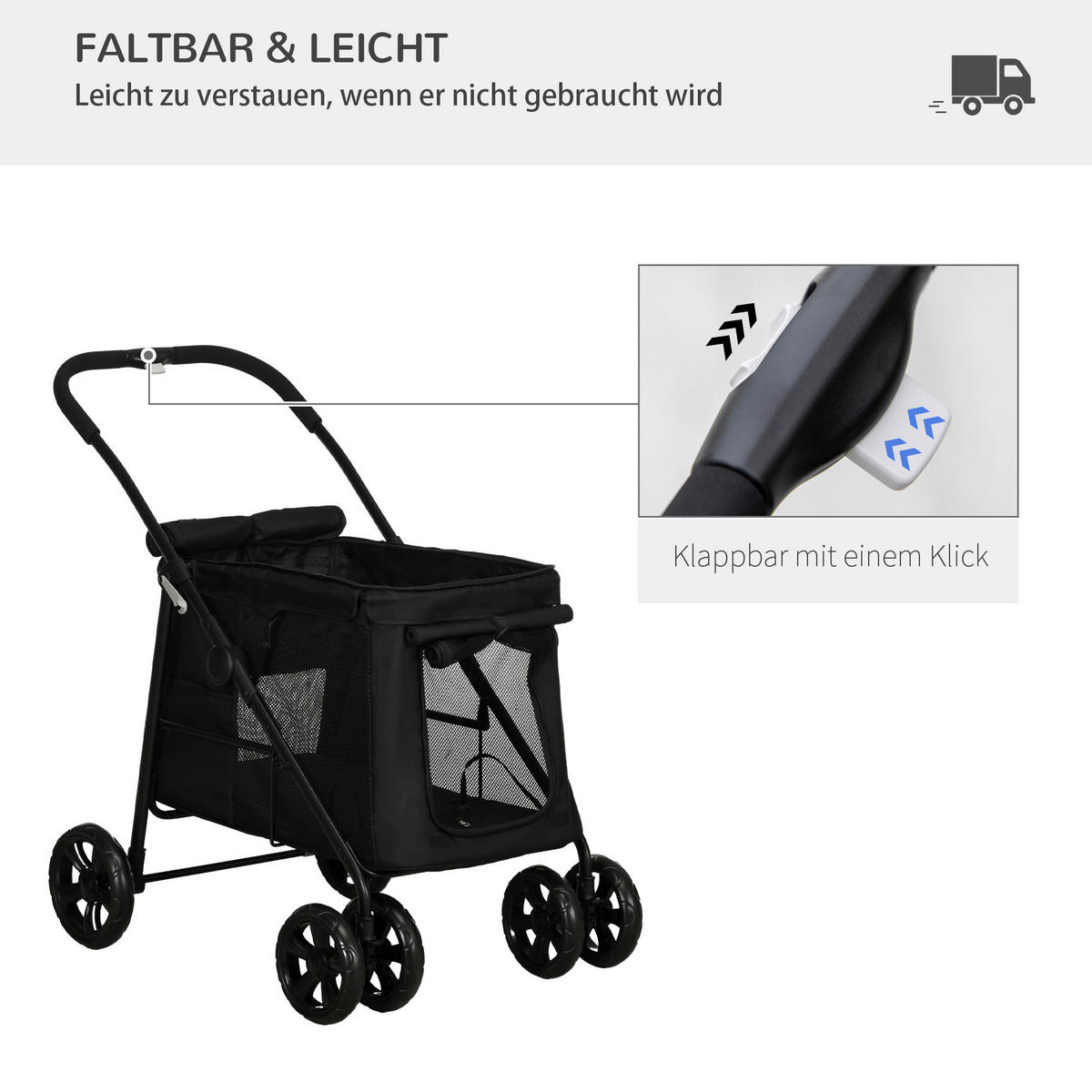 PawHut Hunde-Zubehör schwarz Edelstahl B/H/L: ca. 62x102x105 cm Hundewagen - schwarz (105,00/62,00/102,00cm) - PawHut