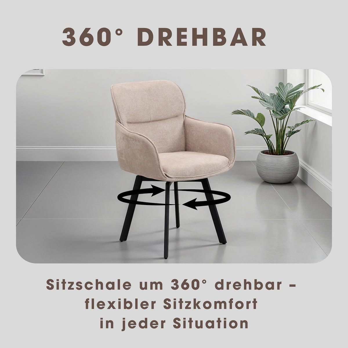 Stuhl RICO schwarz taupe Metall Stoff B/H/T: ca. 61x90x63 cm RICO - schwarz/taupe (61,00/90,00/63,00cm) - byLIVING