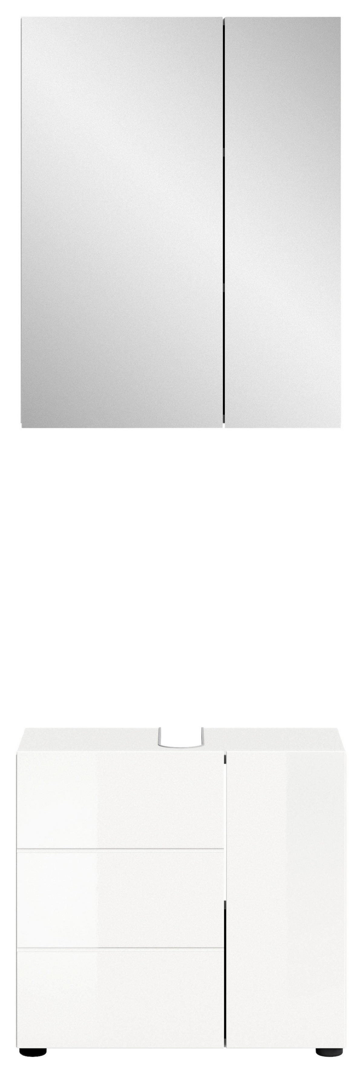 Badezimmer-Set VIRA weiß weiß Hochglanz B/H/T: ca. 60x190x34 cm VIRA - weiß (60,00/190,00/34,00cm) - xonox.home