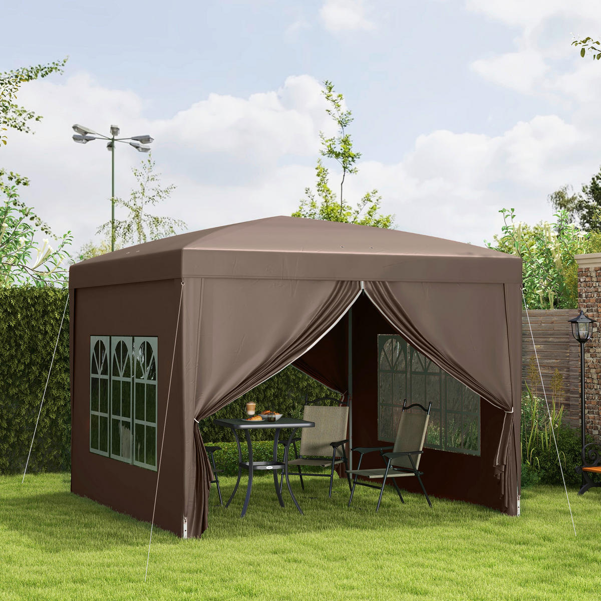 Outsunny Pavillon kaffee Polyester B/H/L: ca. 295x258x295 cm Pavillon - kaffee (295,00/295,00/258,00cm) - Outsunny