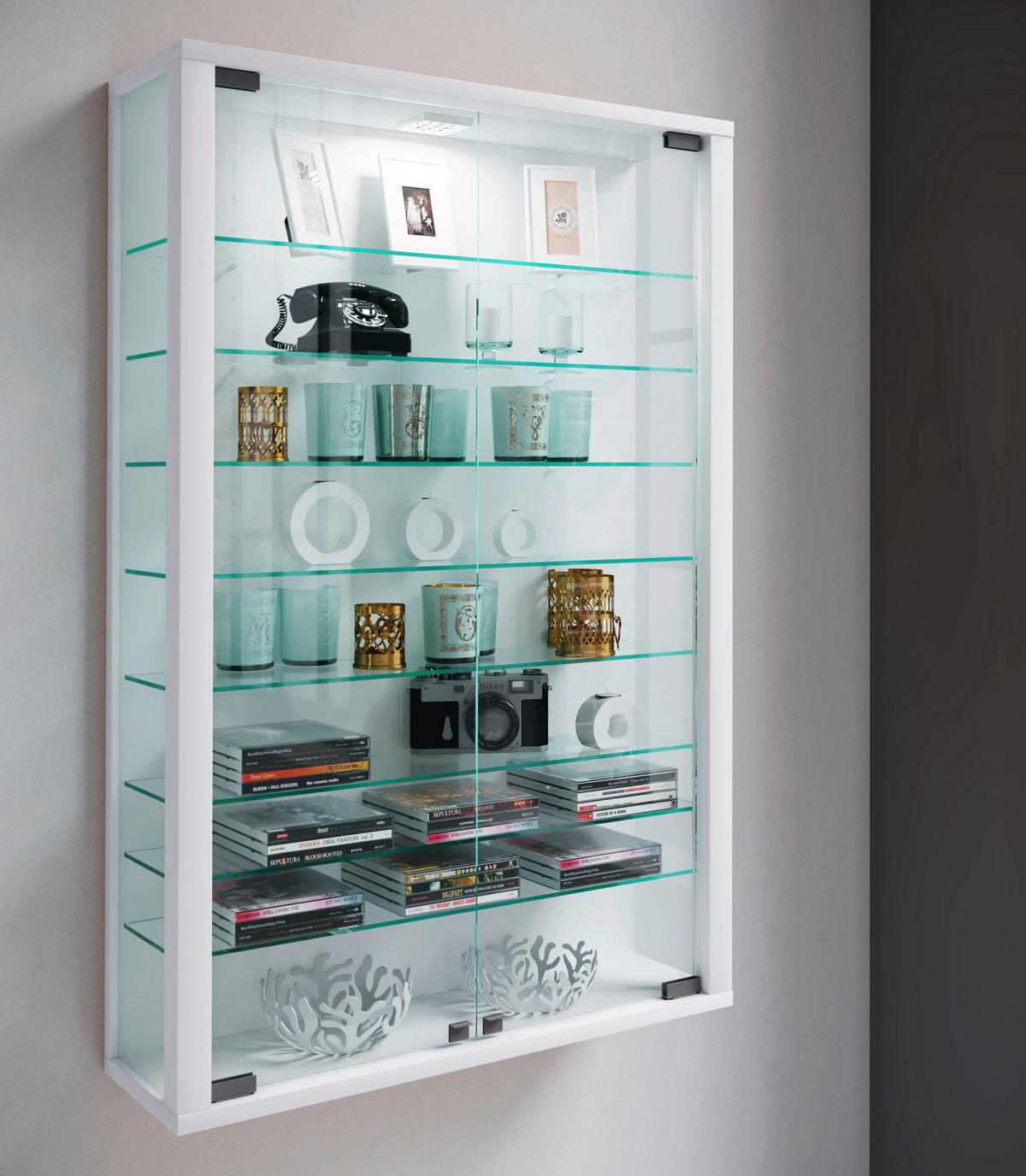 Vitrine Vitrosa Mini weiß Holzwerkstoff Glas B/H/T: ca. 59x90x18 cm Vitrosa Mini - weiß (59,00/90,00/18,00cm) - VCM Möbel