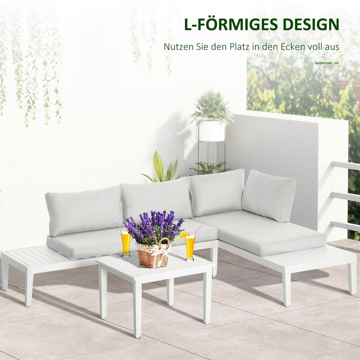 Outsunny Gartenmöbel-Set creme Aluminium B/H/L: ca. 77x71x173 cm Gartenmöbel-Set - creme (173,00/77,00/71,00cm) - Outsunny