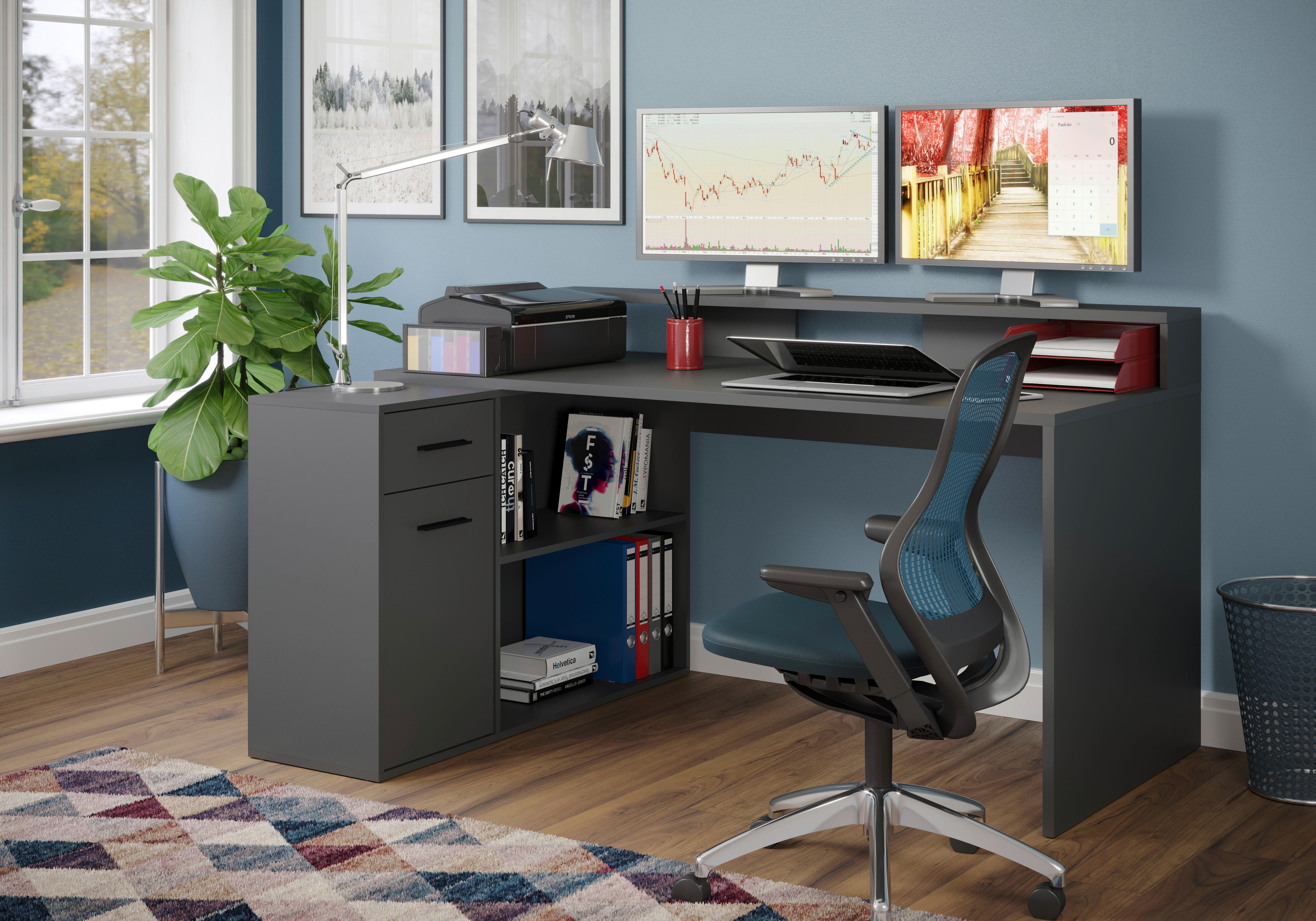 Schreibtisch Gamer anthrazit matt B/H/T: ca. 160x92x115 cm Gamer - schwarz/anthrazit (160,00/92,00/115,00cm)