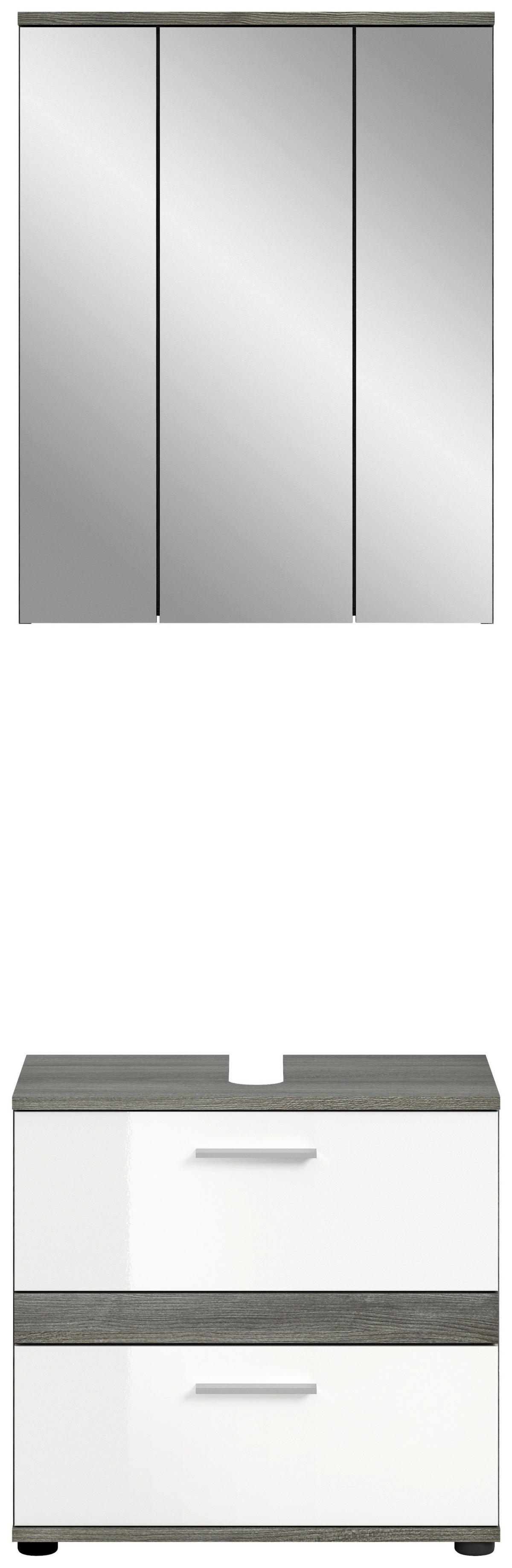 Badezimmer-Set BLAKE Rauchsilber Nachbildung weiß Hochglanz B/H/T: ca. 60x191x34 cm BLAKE - weiß (60,00/191,00/34,00cm) - xonox.home