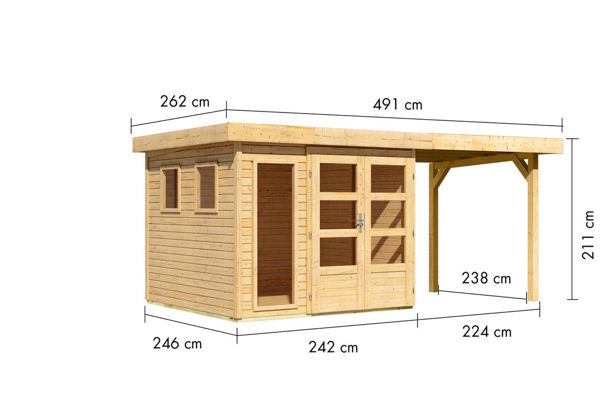 Karibu Gartenhaus Leon 3,5 natur B/H/L: ca. 242x211x242 cm Leon 3,5 - natur (242,00/242,00/211,00cm) - Karibu