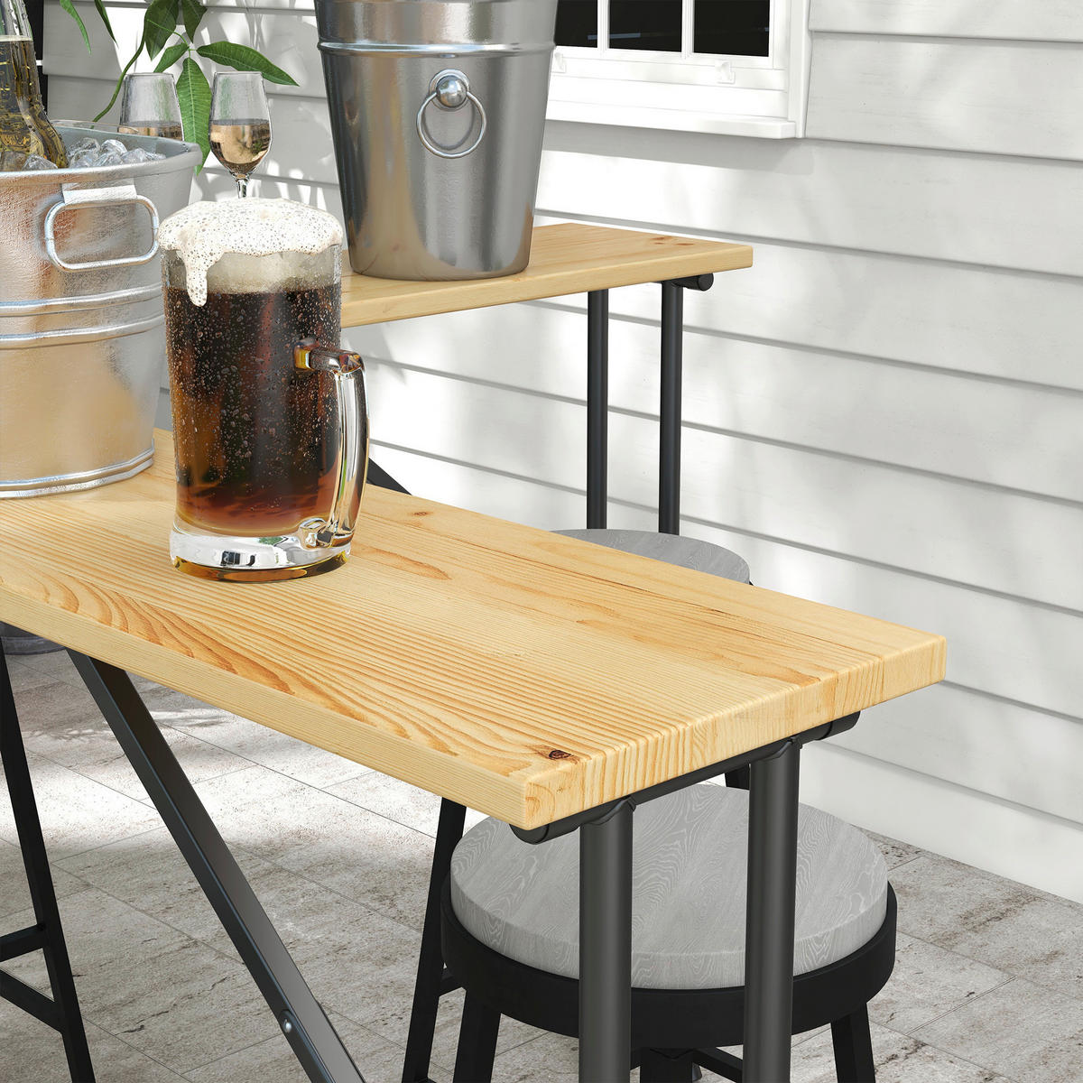 Outsunny Gartentisch natur Polypropylen B/H/L: ca. 240x240x105 cm Bierzelttisch - natur (105,00/240,00/240,00cm) - Outsunny