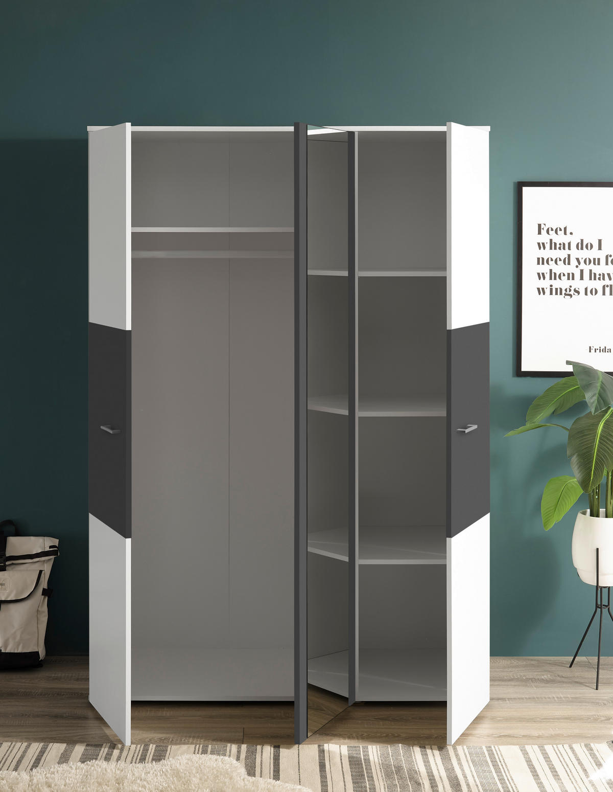 Kleiderschrank Alex weiß Graphit B/H/T: ca. 135x195x60 cm Alex - weiß/Graphit (135,00/195,00/60,00cm)