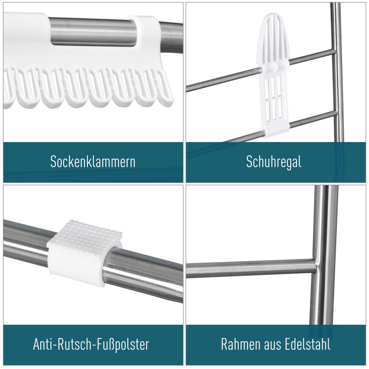 HOMCOM Wäscheständer silber Edelstahl Wäscheständer klappbar - weiß/silber - HOMCOM