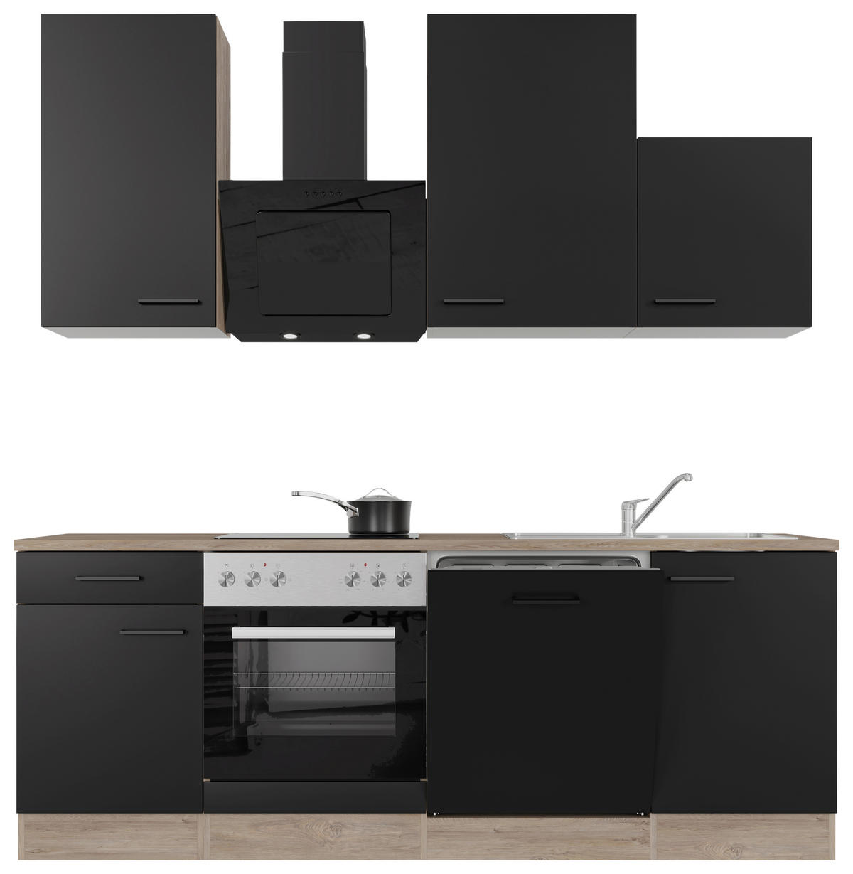 Küchenblock Capri schwarz matt B/H/T: ca. 220x234x60 cm Capri - schwarz/Oak (220,00/234,00/60,00cm) - Flex-Well