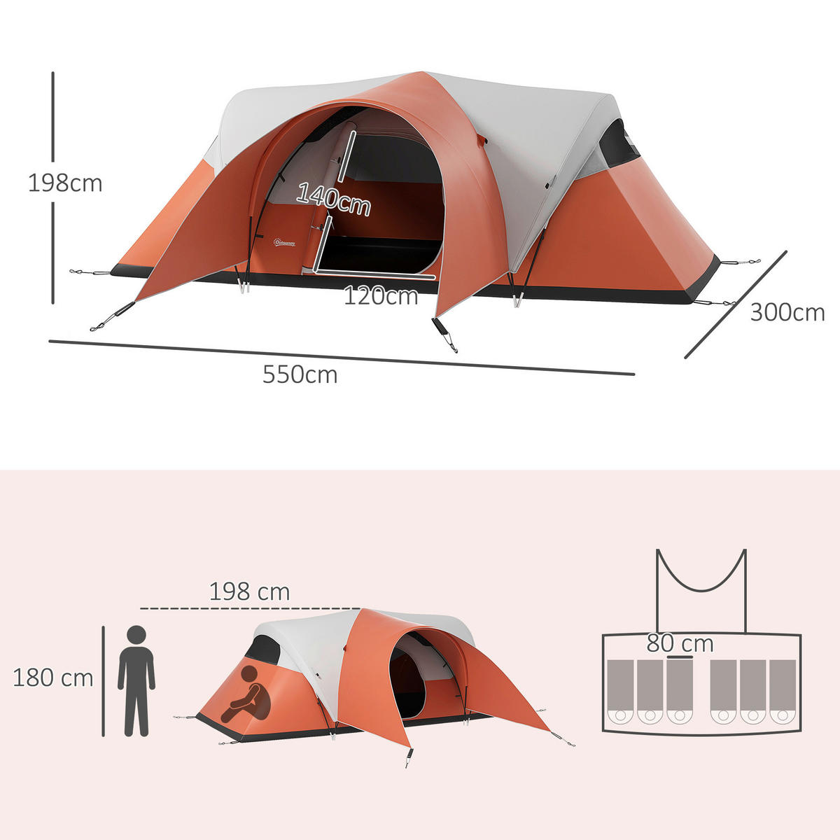 Outsunny Campingzelt B/H/L: ca. 300x198x550 cm Campingzelt - orange (550,00/300,00/198,00cm) - Outsunny